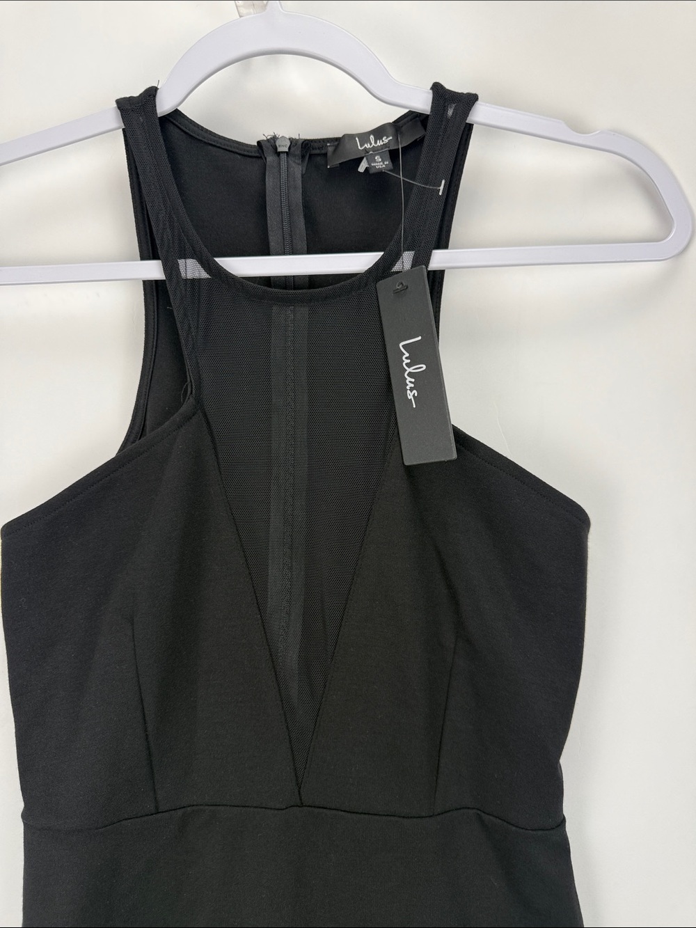 Lulu's Black Mesh Plunging Insert Halter Mini Dress Size Small NWT